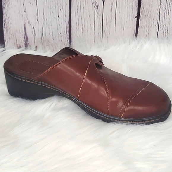 Bjorndal Ivy Brown Leather Monk Strap Cap Toe Clog Mule Shoe Womens 8M Casual - Picture 12 of 17